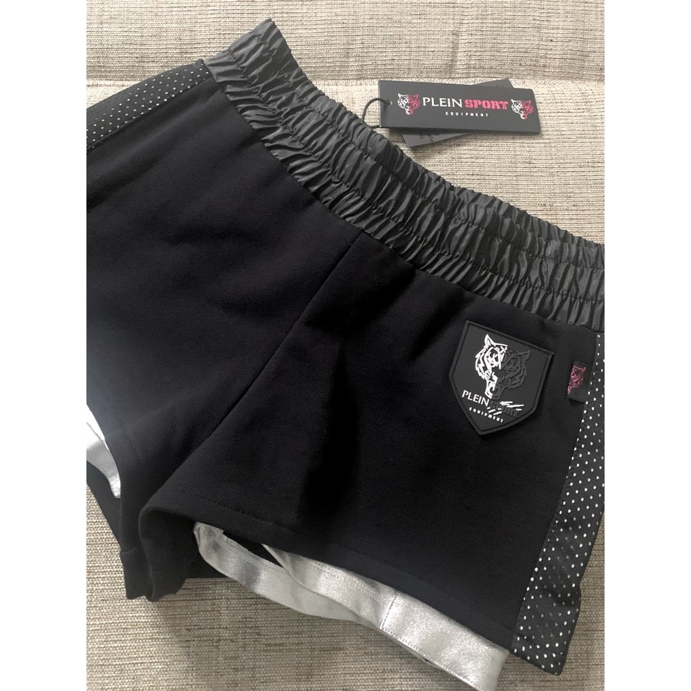 NWT PHILIPP PLEIN SPORT “Jump Down” Jogging Shorts in Black/Silver, Sz M
